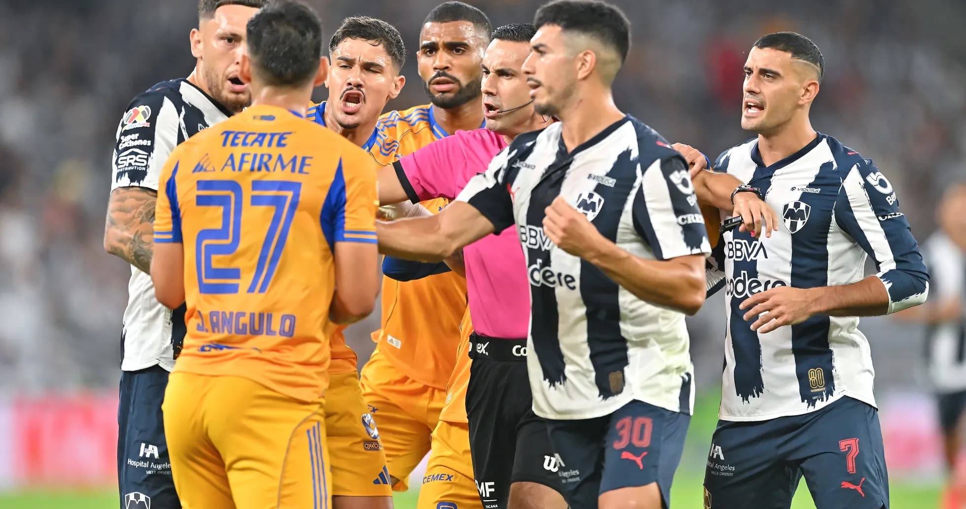 Monterrey and Tigres players arguing during match