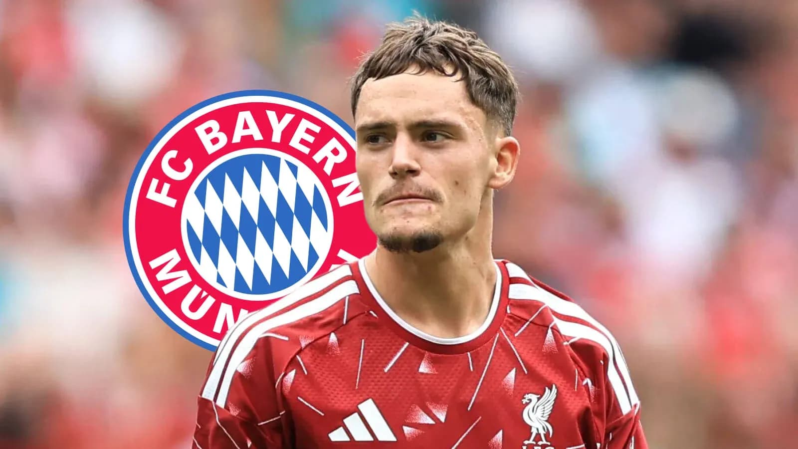 Player in Liverpool kit with Bayern Munich logo