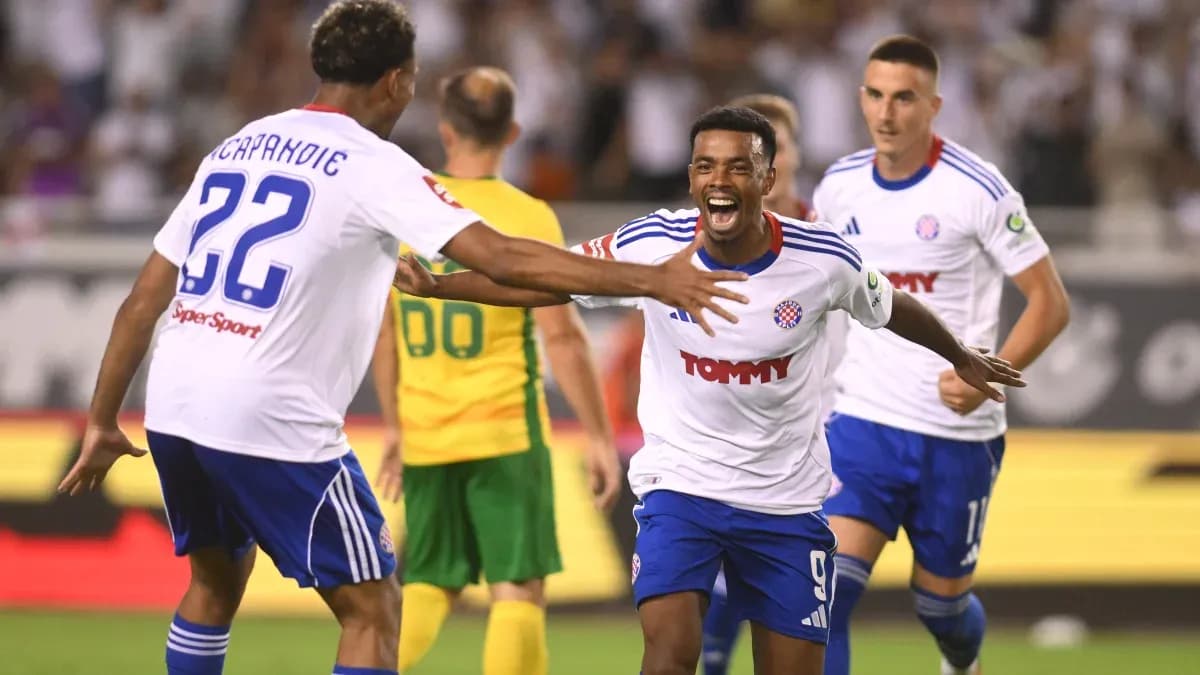 HNK Hajduk Split players celebrating a goal