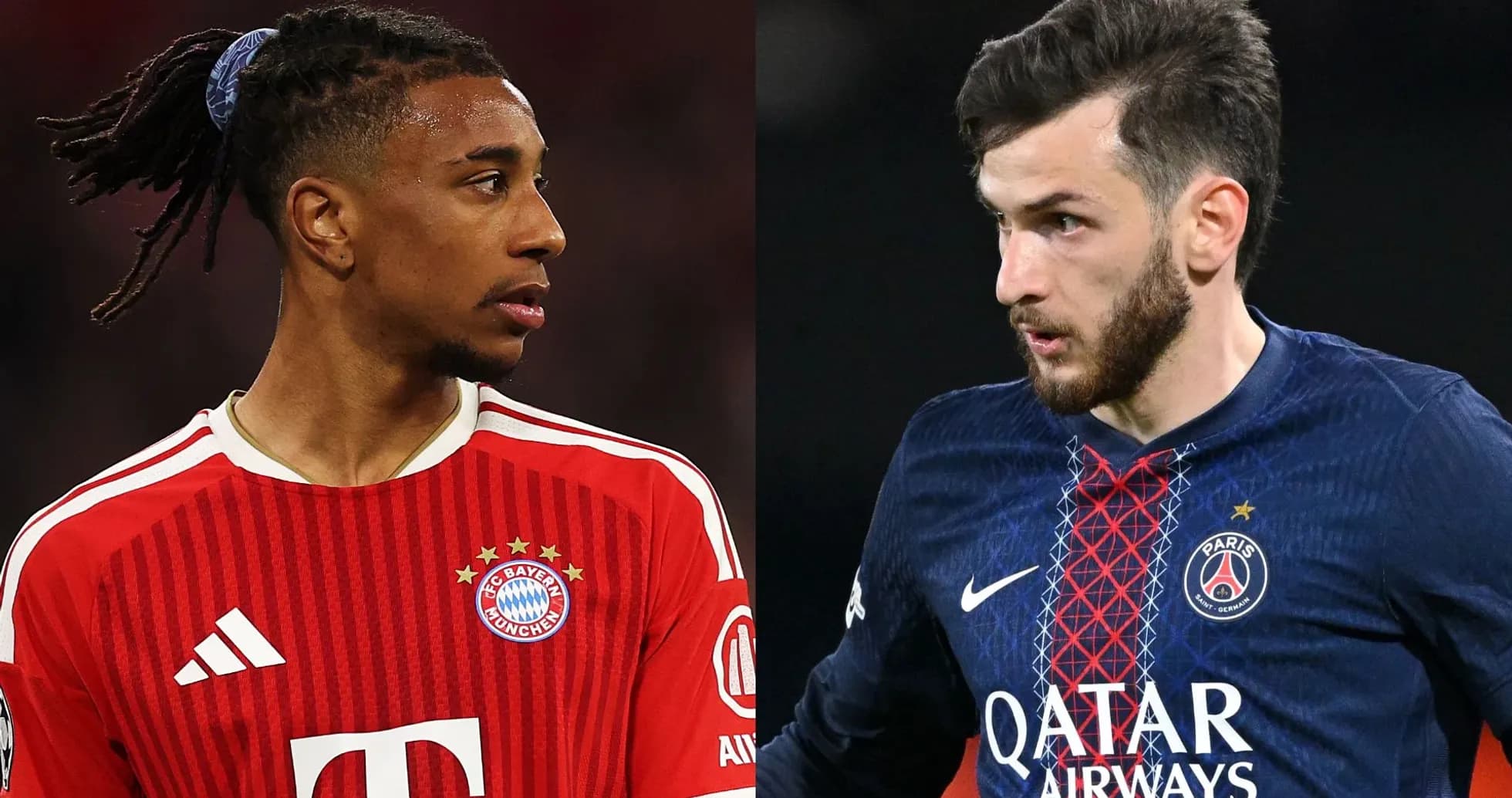 Players from Bayern Munich and Paris Saint-Germain facing each other