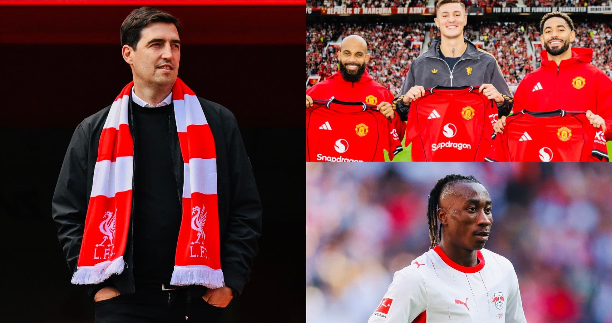 Collage of football players and manager in various settings