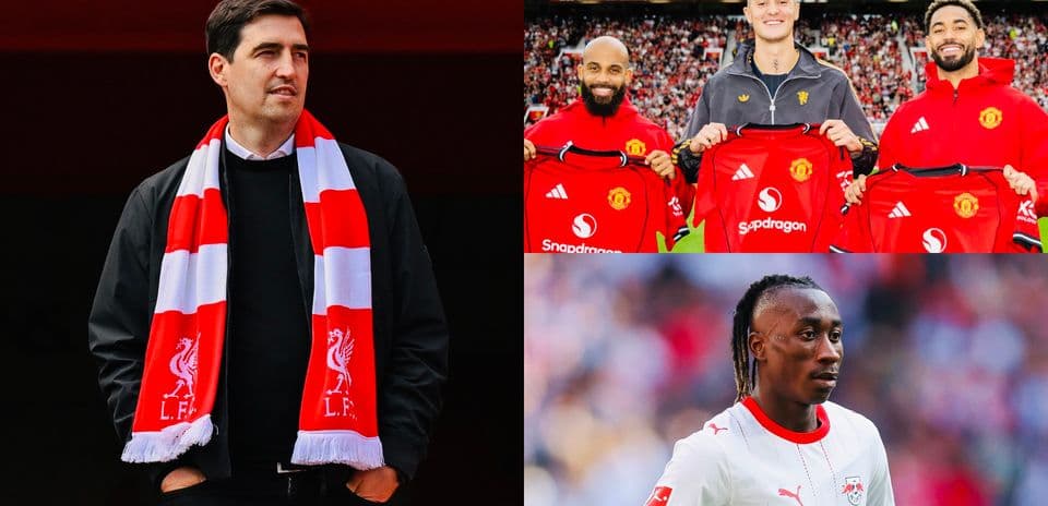 Collage of football players and manager in various settings