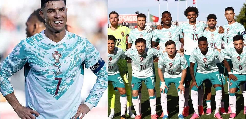 Cristiano Ronaldo and Portugal national team pose