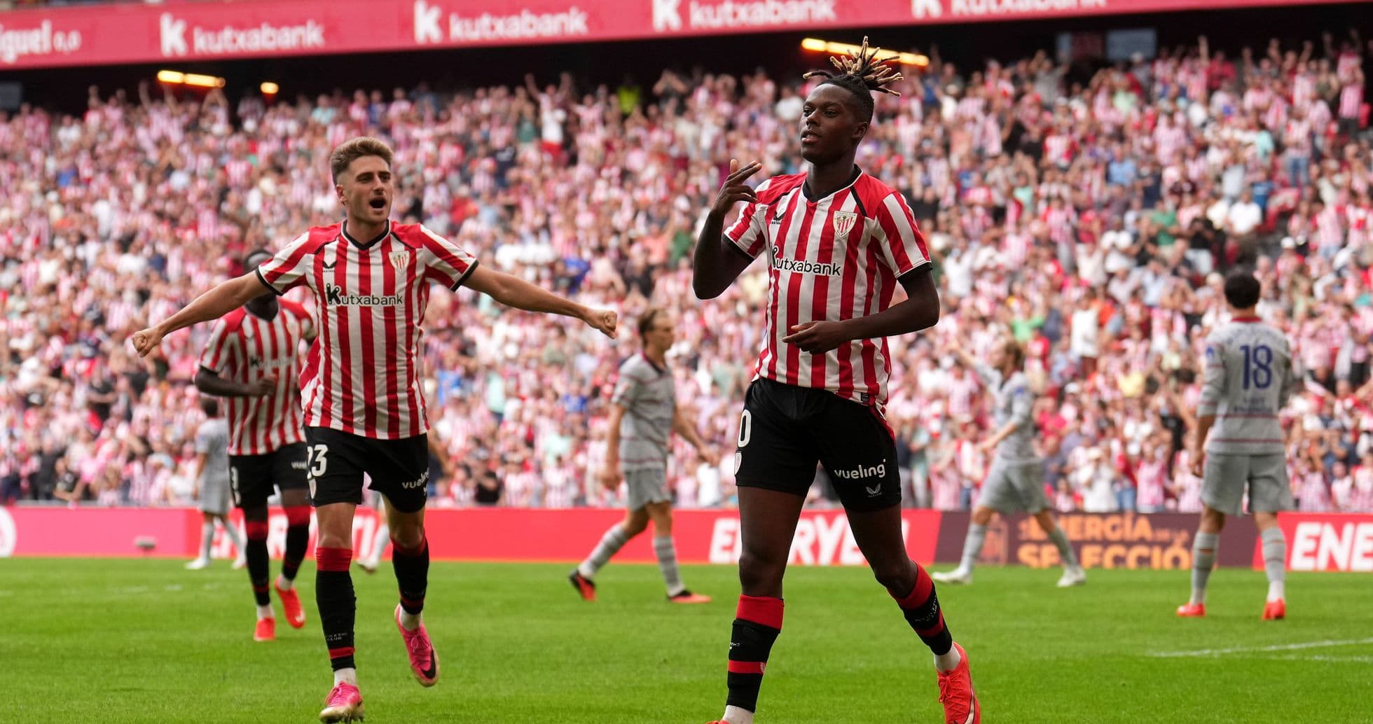 Athletic Bilbao player celebrating a goal in stadium