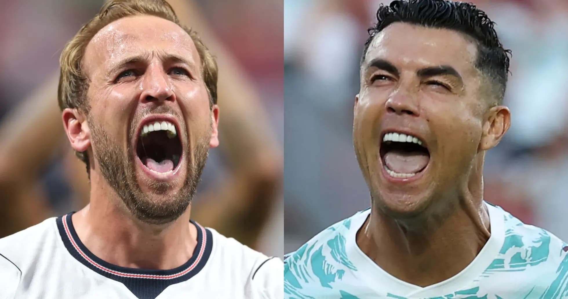 Harry Kane and Cristiano Ronaldo celebrating loudly