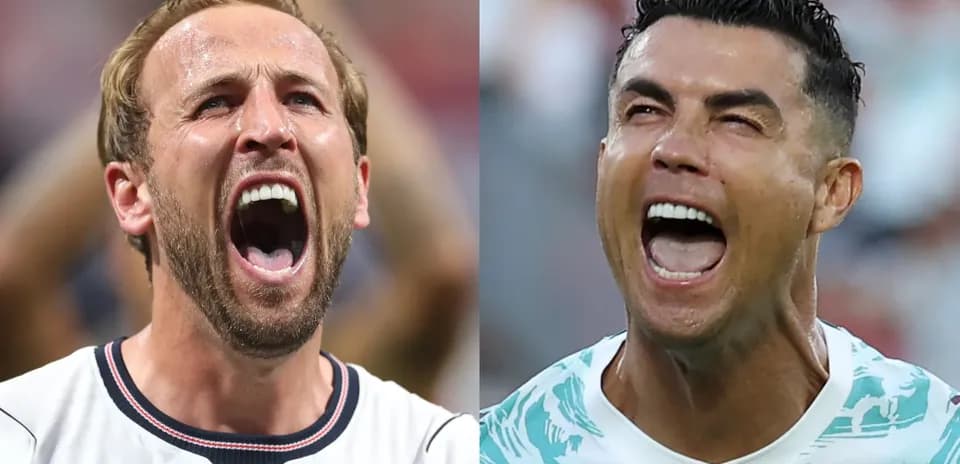 Harry Kane and Cristiano Ronaldo celebrating loudly
