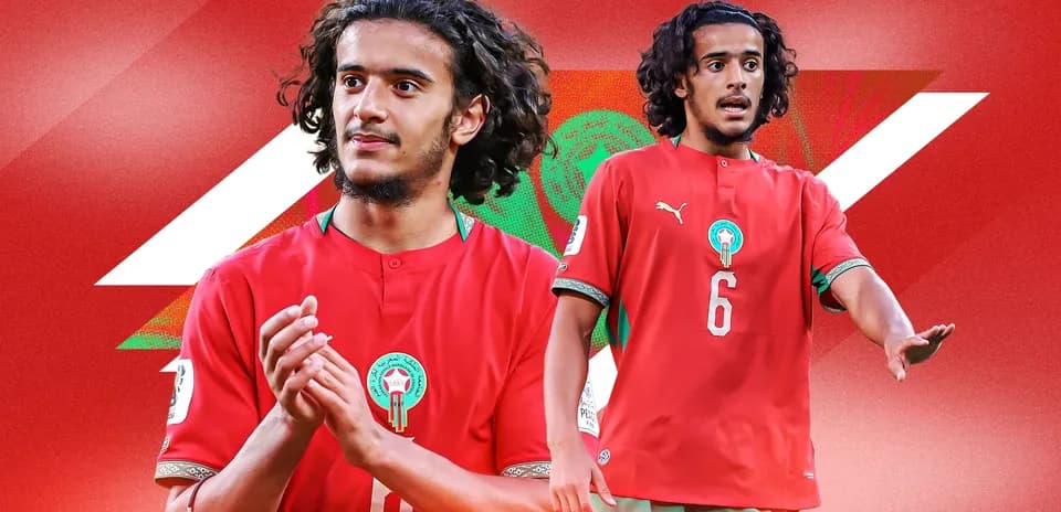 Player in Morocco jersey gesturing on the field