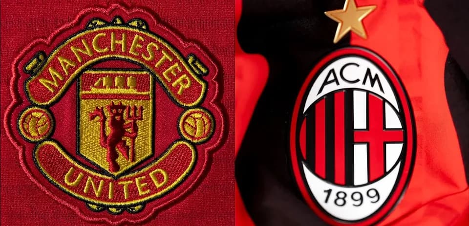Logos of Manchester United and AC Milan displayed