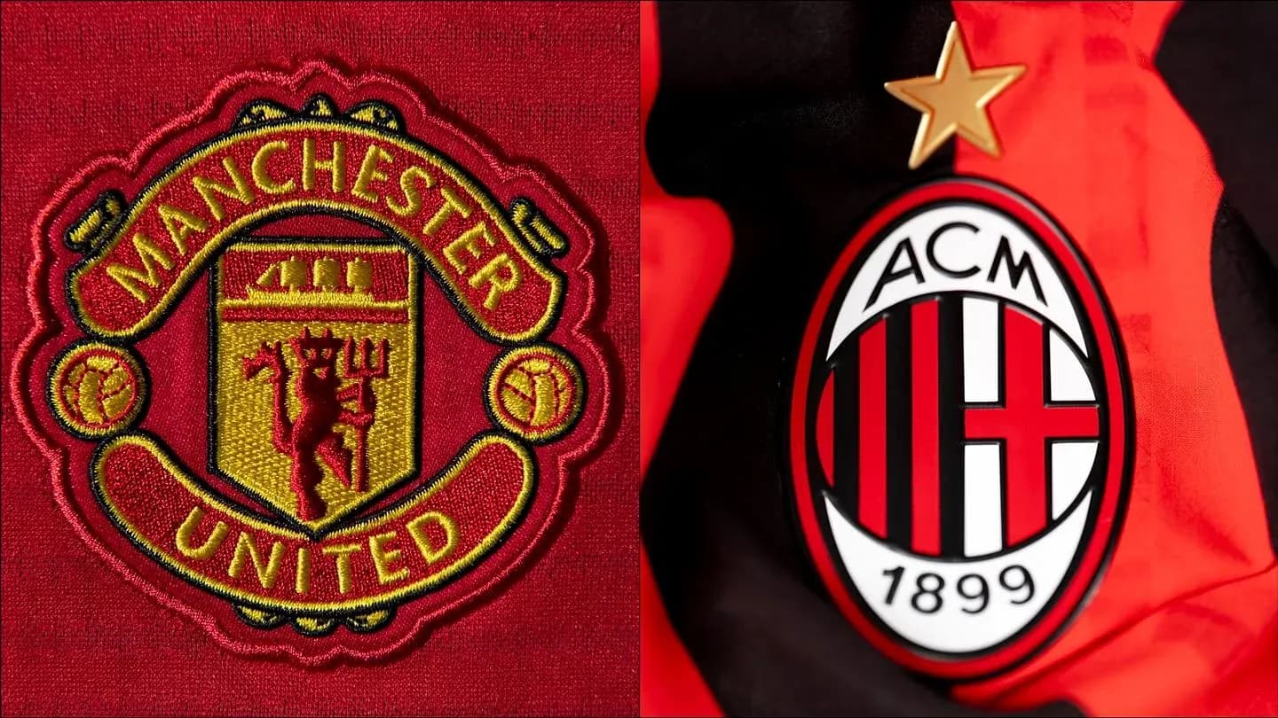 Logos of Manchester United and AC Milan displayed