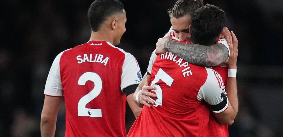 Arsenal players celebrating during Premier League match