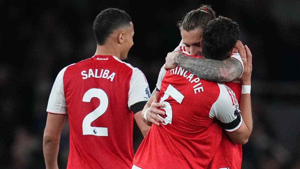 Arsenal players celebrating during Premier League match