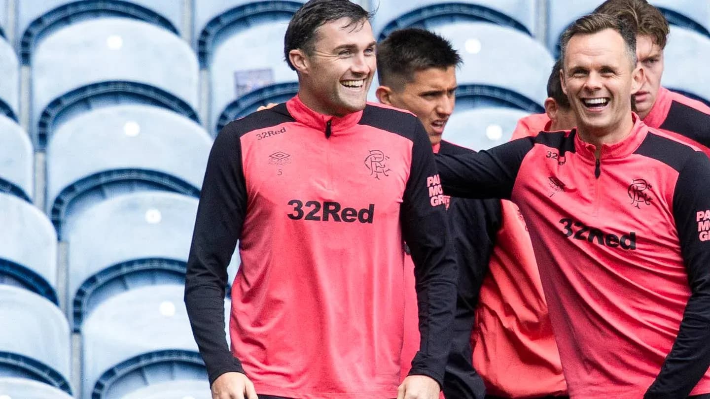Players smiling during Rangers training session