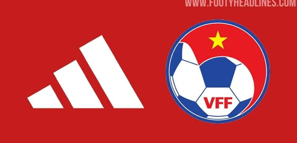 Adidas logo next to Vietnam Football Federation emblem