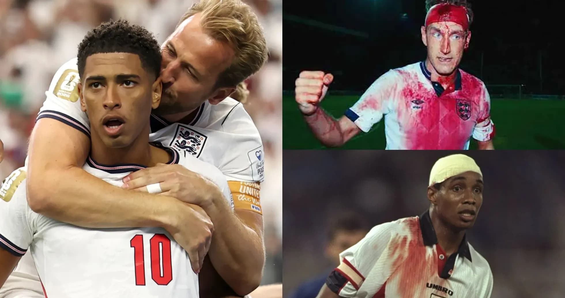 Collage of English footballers celebrating and injured