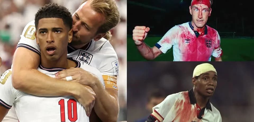 Collage of English footballers celebrating and injured