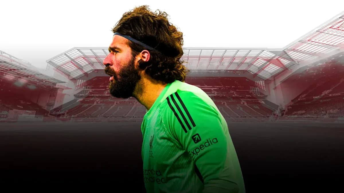 Goalkeeper Alisson Becker in Liverpool kit at stadium