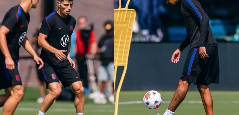 Two players training on the field with a ball