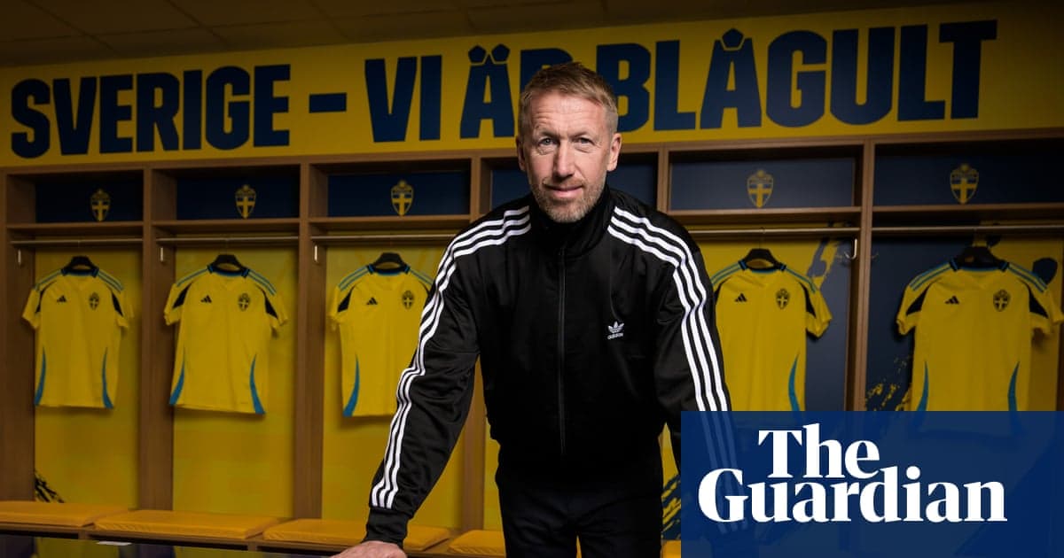 Coach in locker room with Sweden jerseys displayed