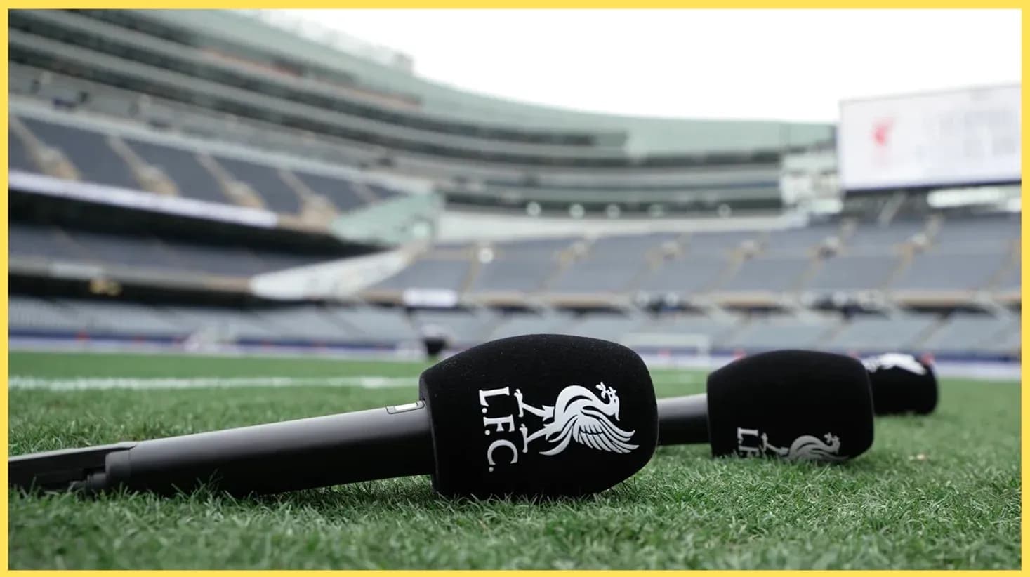 Microphones on the pitch at stadium