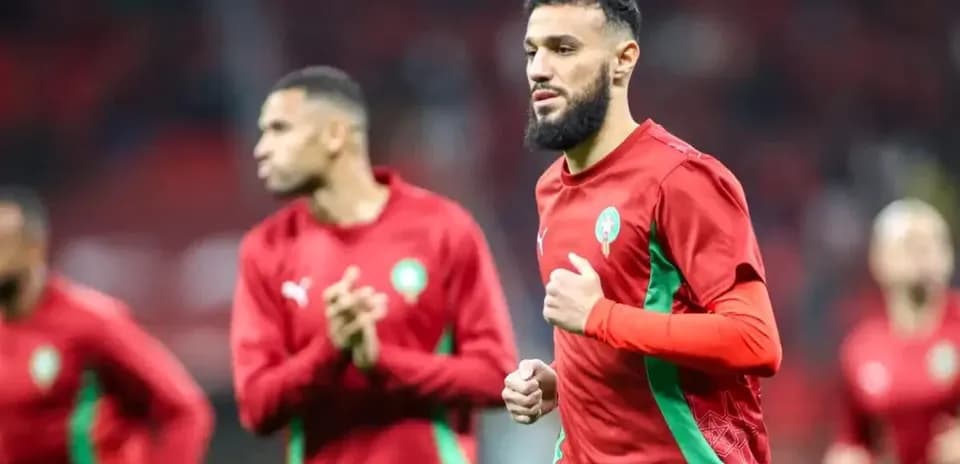 Moroccan players warming up before the match