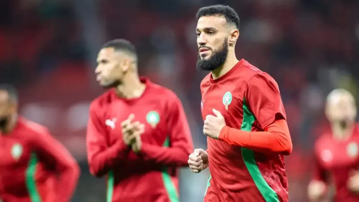 Moroccan players warming up before the match