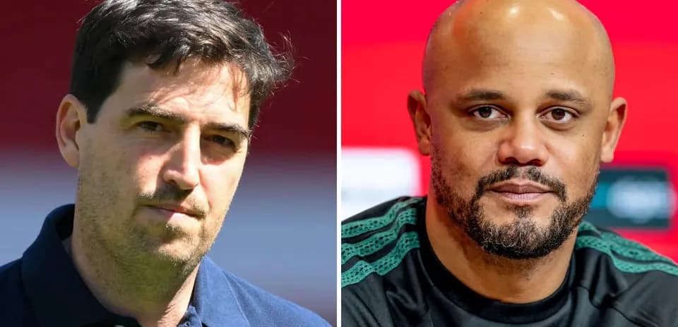 Two football managers posing for a split image