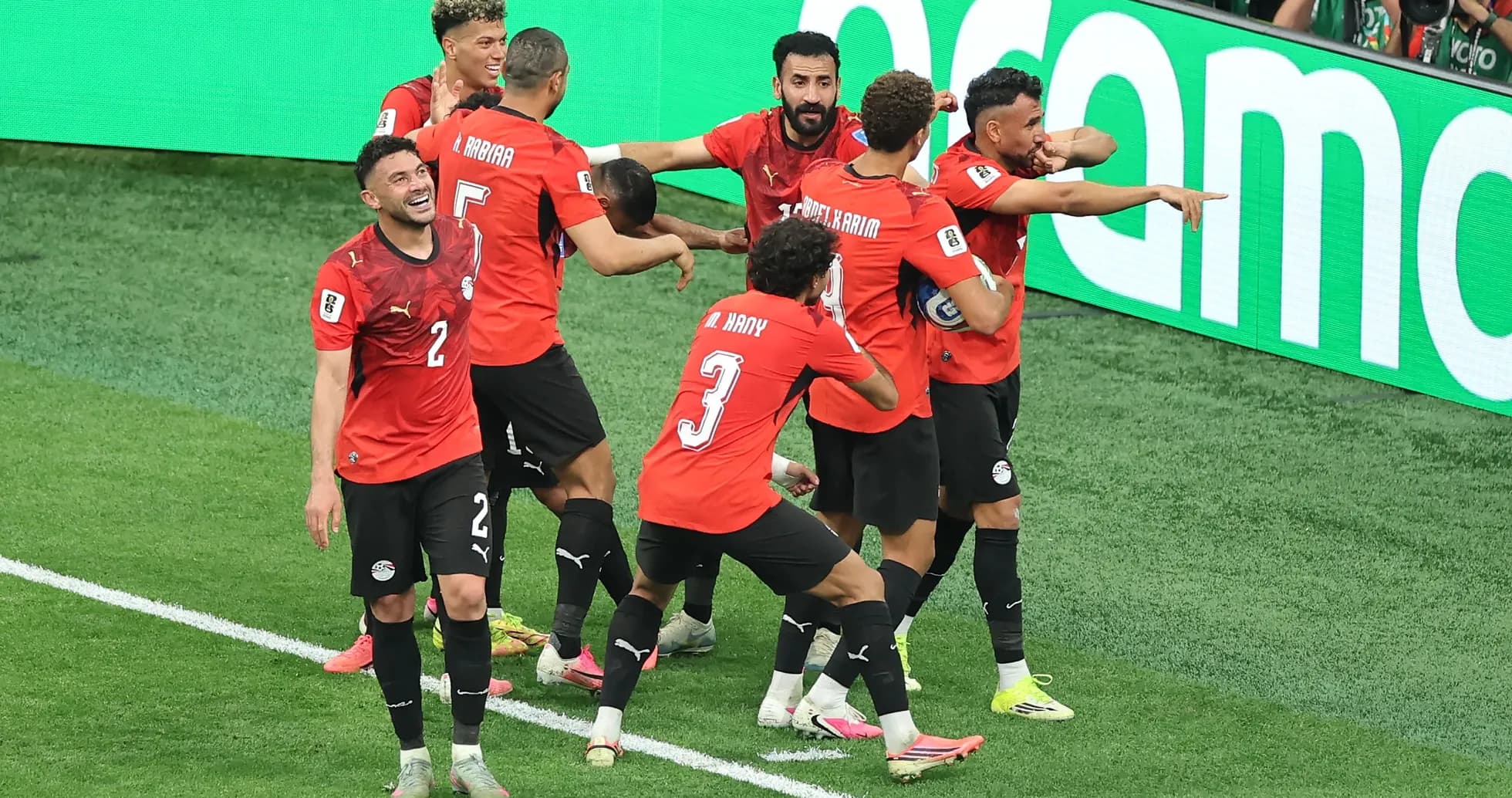 Egyptian team celebrating a goal on the field