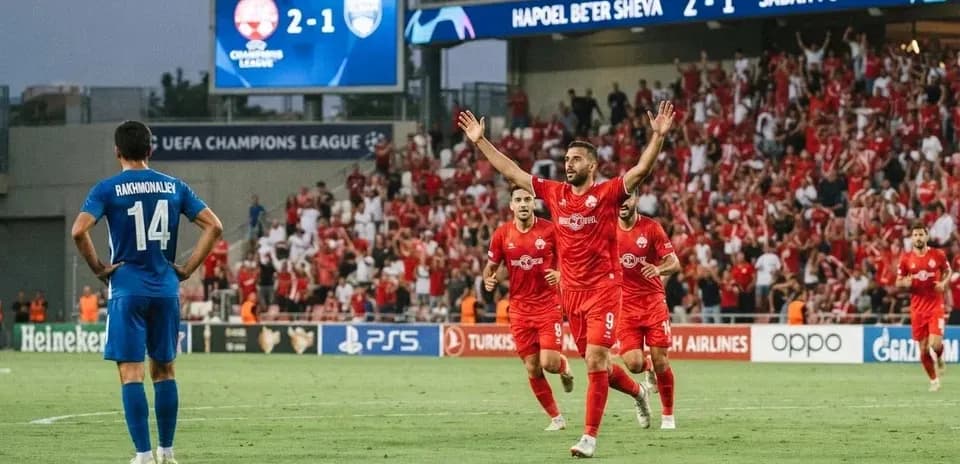 Hapoel Beer Sheva celebrating a goal against Sabah FC