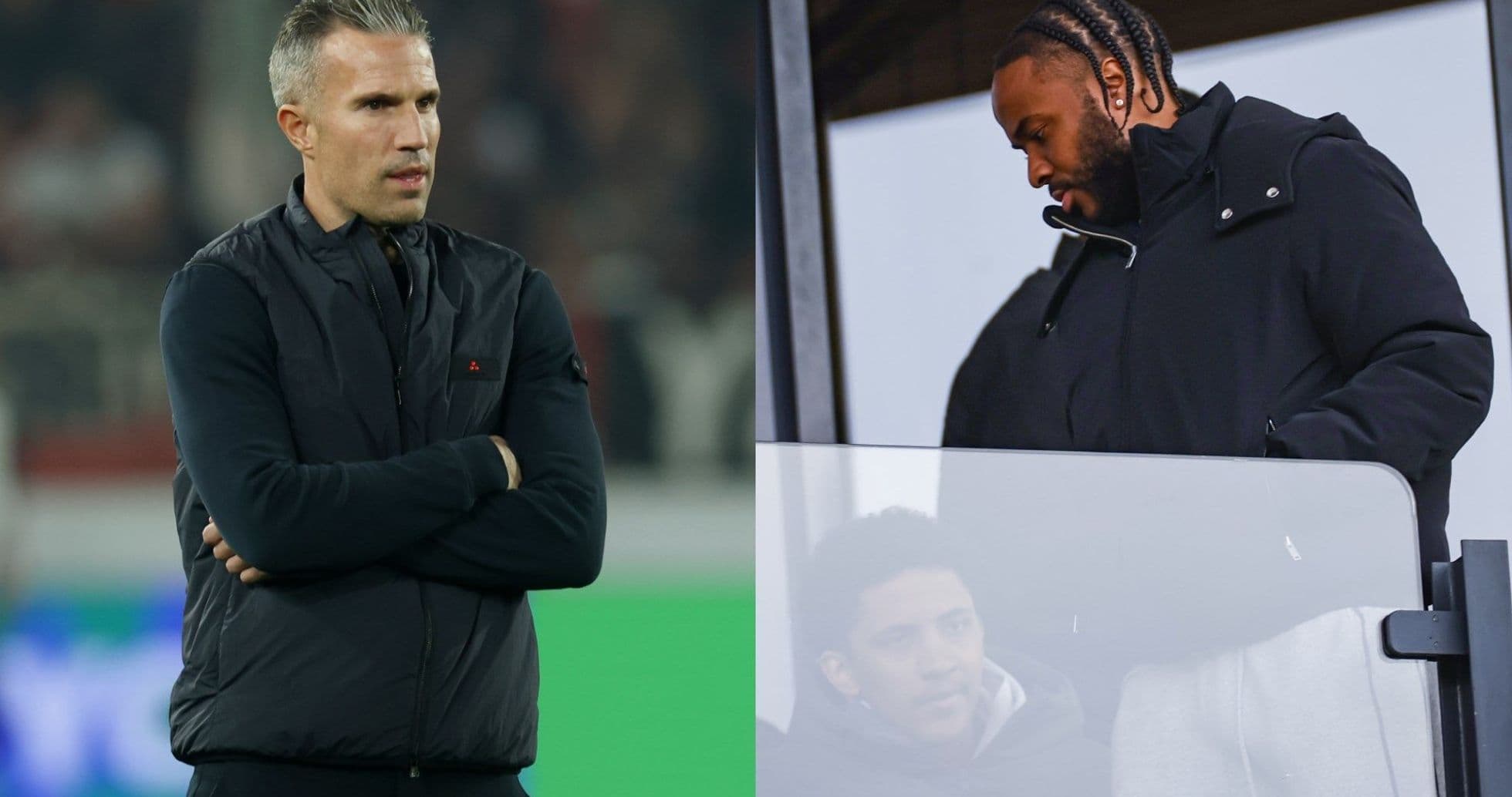 Two men observing the match from different viewpoints