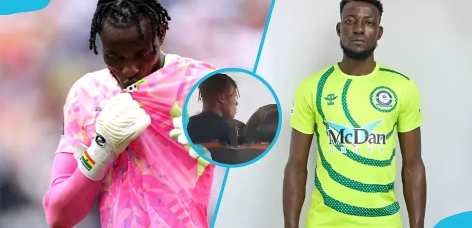 Goalkeeper in pink kit and player in green jersey