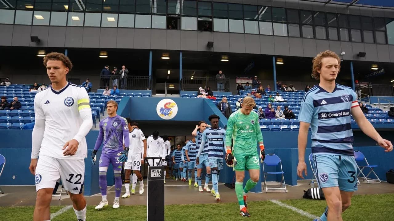 Teams entering the field for MLS Next Pro match
