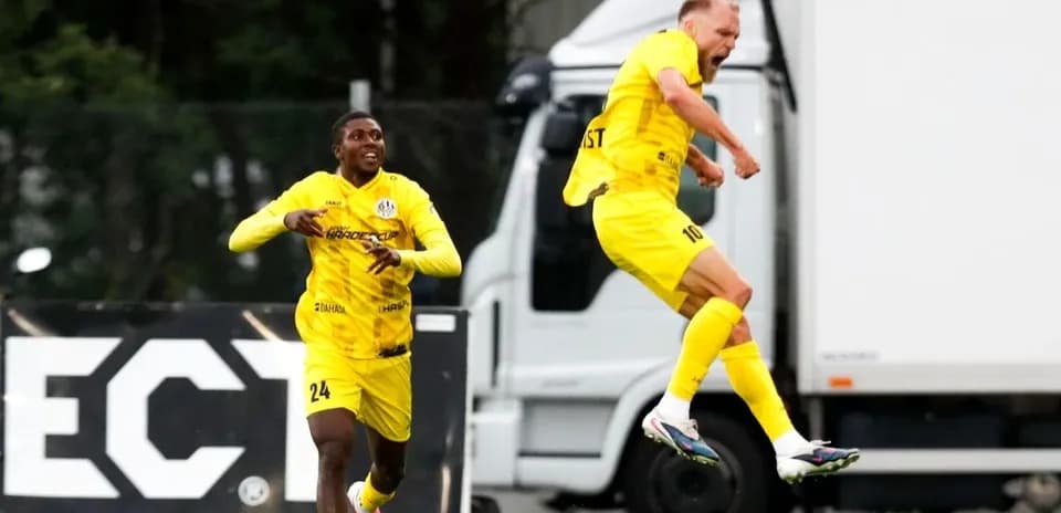 Players celebrating during Hradec Králové match