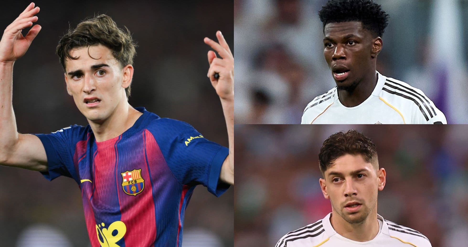 Three football players in action during match