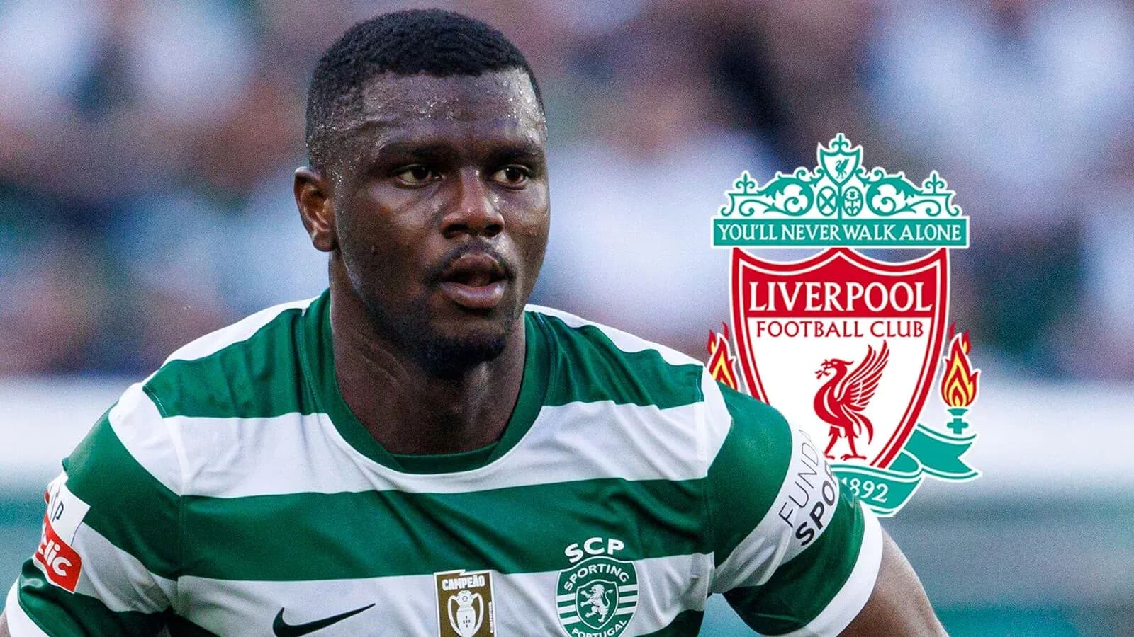 Player in Sporting CP kit with Liverpool logo