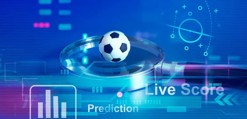 Magnifying glass with a soccer ball on digital background