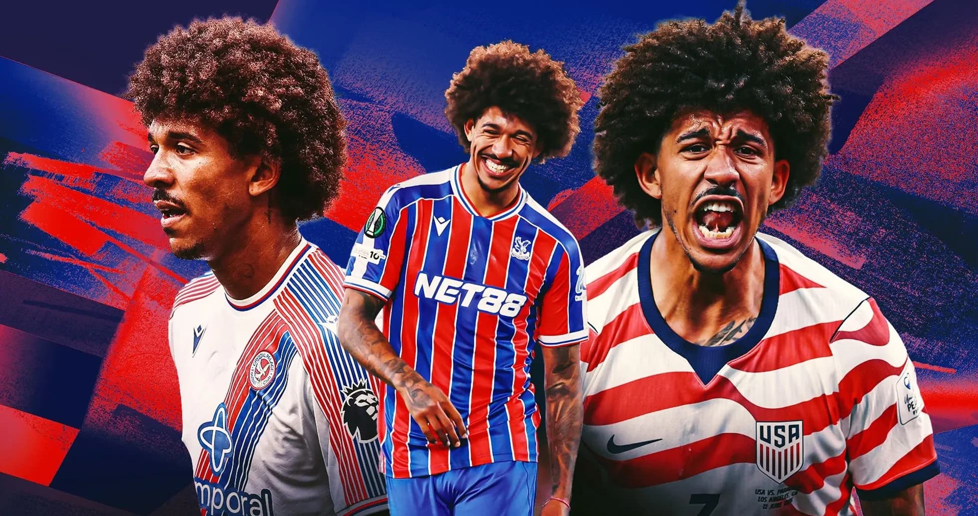 Player in multiple jerseys with vibrant background