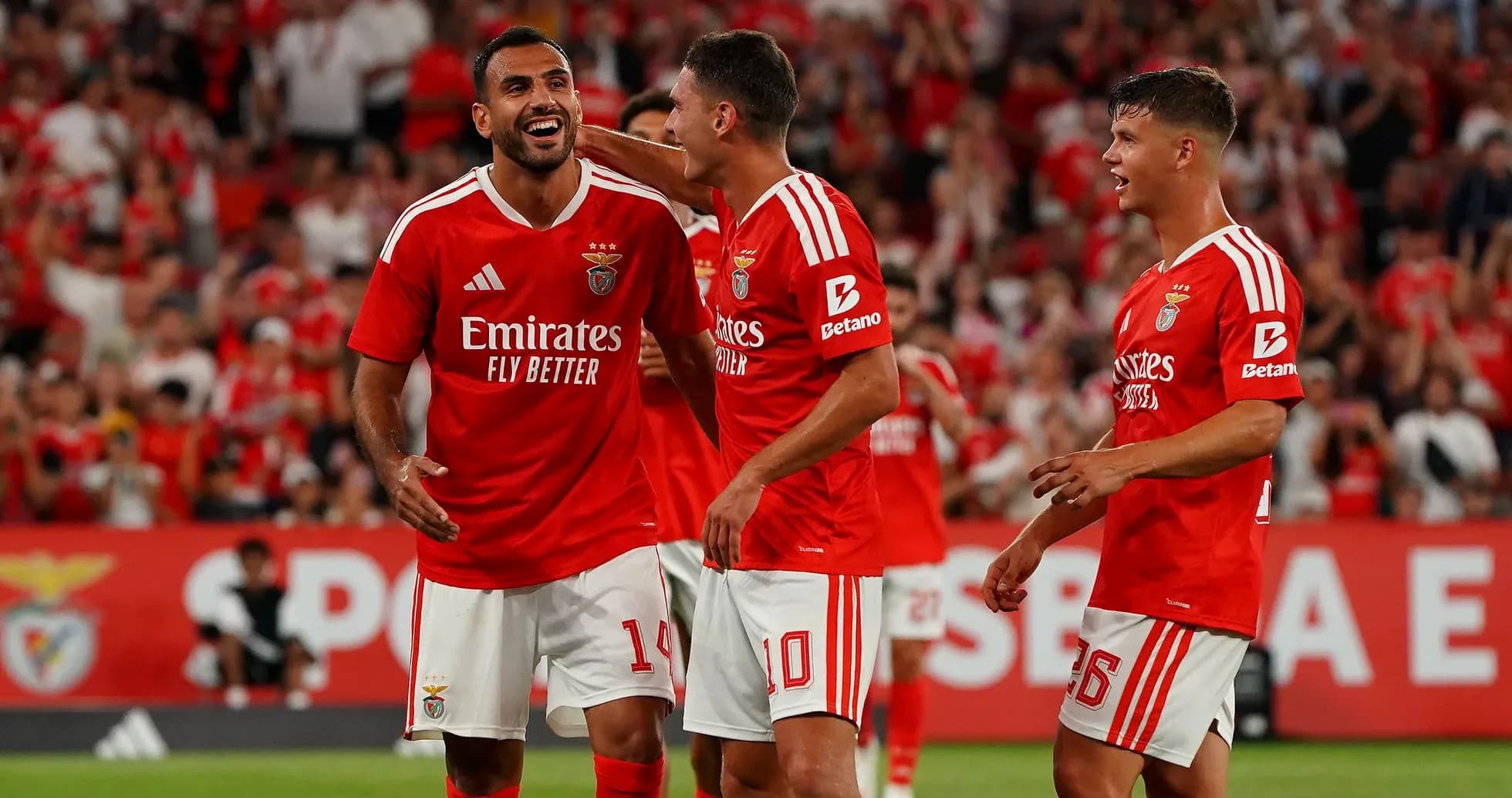 Benfica players celebrating a goal during match
