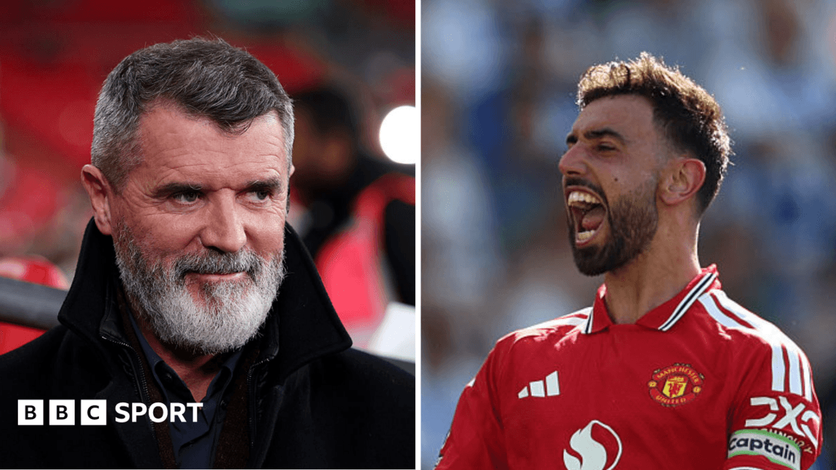 Roy Keane and Bruno Fernandes in separate frames