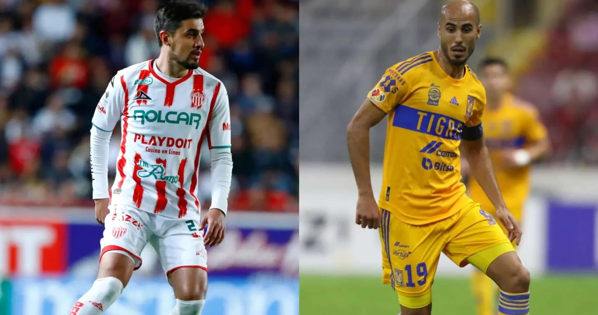 Players from Tigres UANL and Necaxa on field