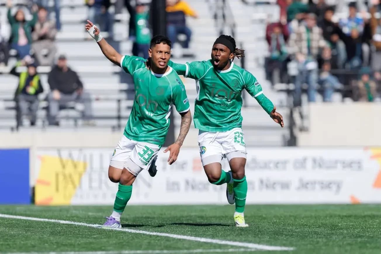 Players celebrating a goal during USL match