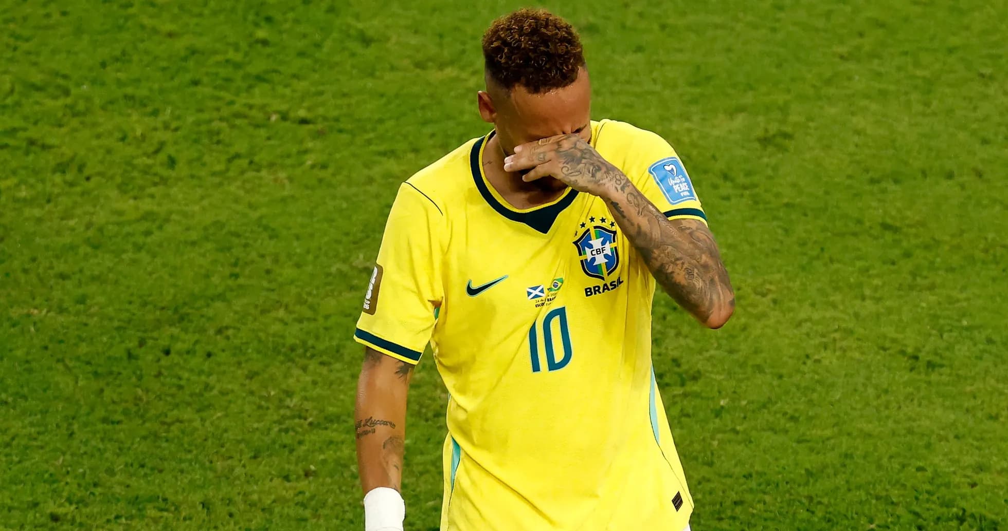Player in Brazil jersey with number 10 on field