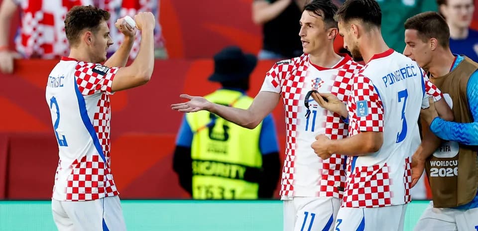 Croatian players celebrating during World Cup match