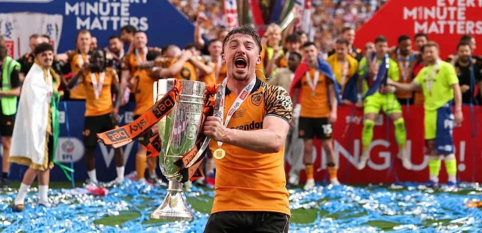 Player celebrating with trophy and confetti after victory