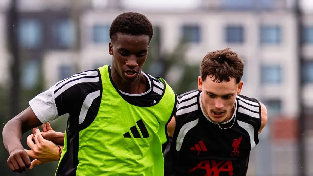 Two players competing for the ball in training