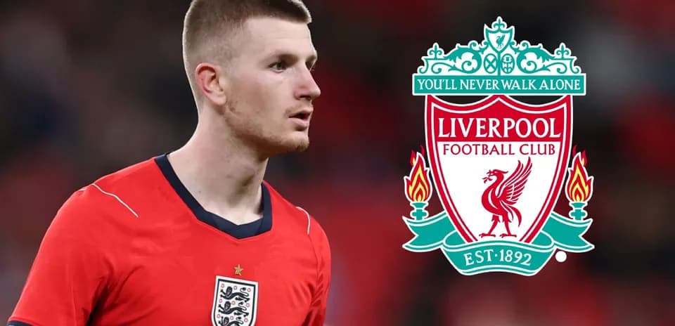 Player in England kit alongside Liverpool FC logo