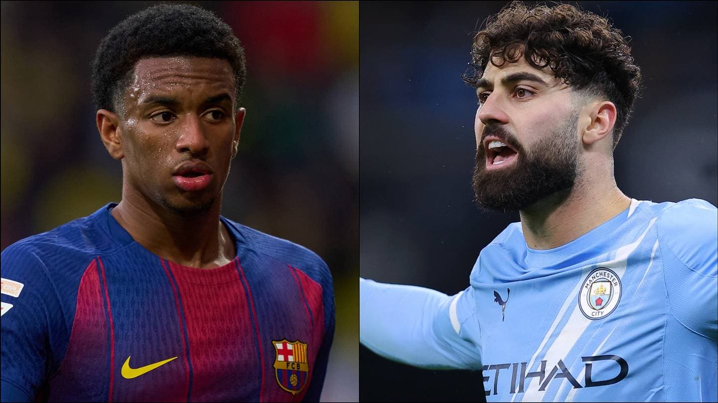 Two football players from Barcelona and Manchester City