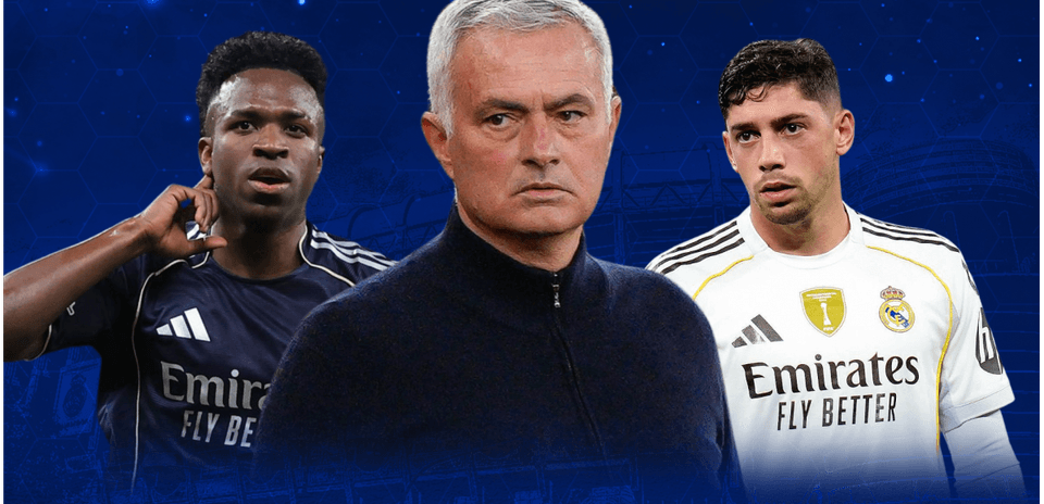 Vinicius Jr., José Mourinho, and Federico Valverde in focus
