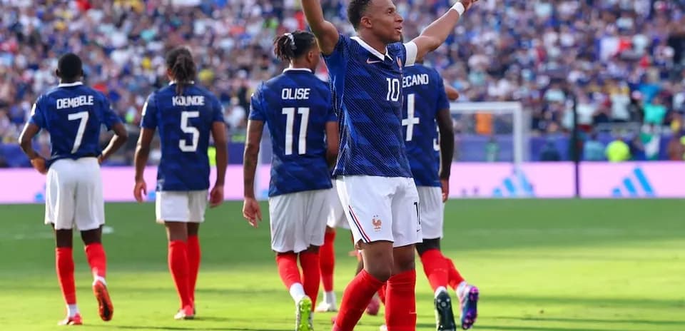 Kylian Mbappé celebrating a goal for France