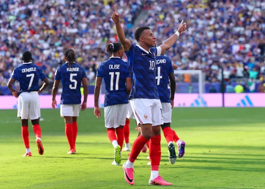Kylian Mbappé celebrating a goal for France