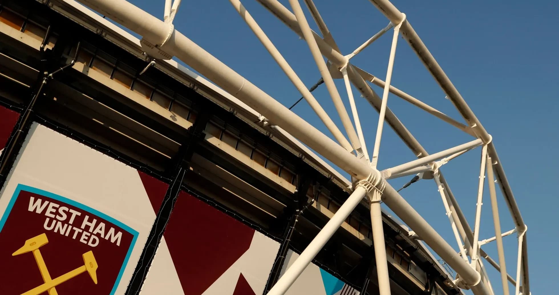 West Ham United stadium exterior with logo visible